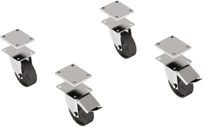4 ROULETTES PIVOTANTES SUR PLAQUE INOX AISI 304